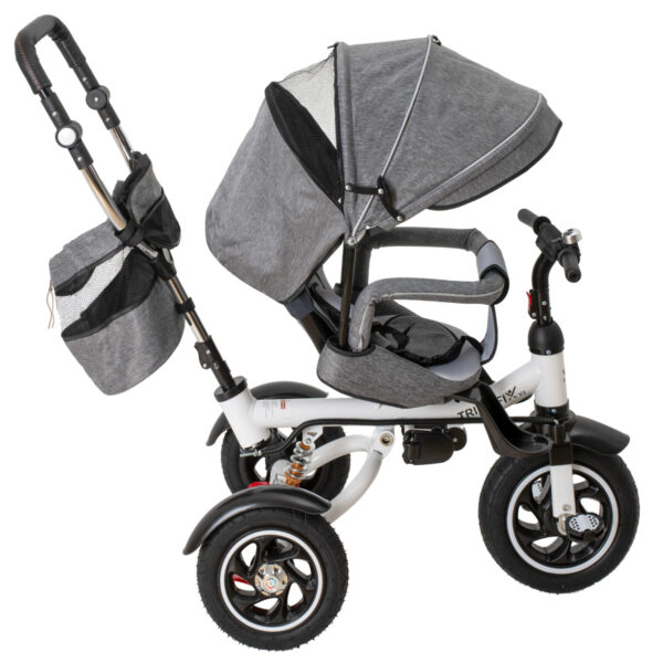 Tricicleta 3in1 105x52x94 cm, sezut rotativ 360°, roti fara aer, copertina reglabila, gri - imagine 28