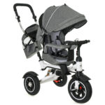 Tricicleta 3in1 105x52x94 cm, sezut rotativ 360°, roti fara aer, copertina reglabila, gri