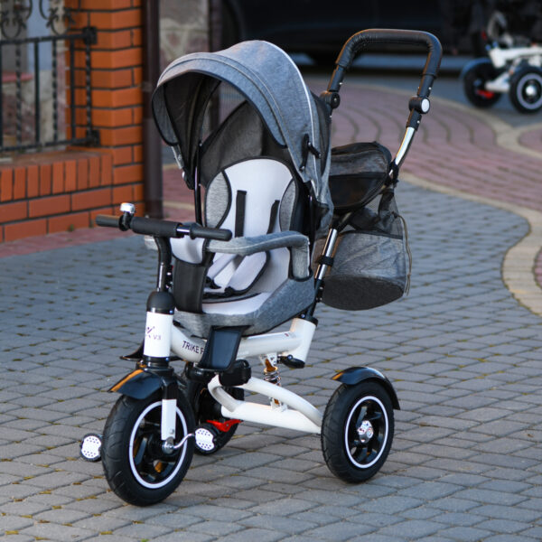 Tricicleta 3in1 105x52x94 cm, sezut rotativ 360°, roti fara aer, copertina reglabila, gri - imagine 7