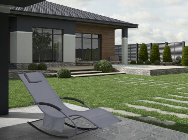 Leagan tip sezlong pentru gradina 148x63x87 cm, structura otel, textilen, design ergonomic, gri inchis - imagine 2