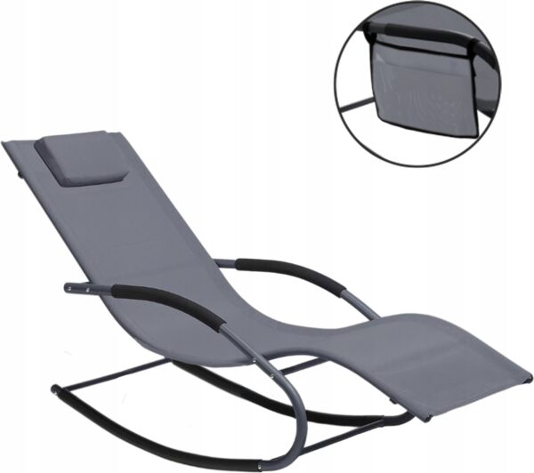Leagan tip sezlong pentru gradina 148x63x87 cm, structura otel, textilen, design ergonomic, gri inchis - imagine 3