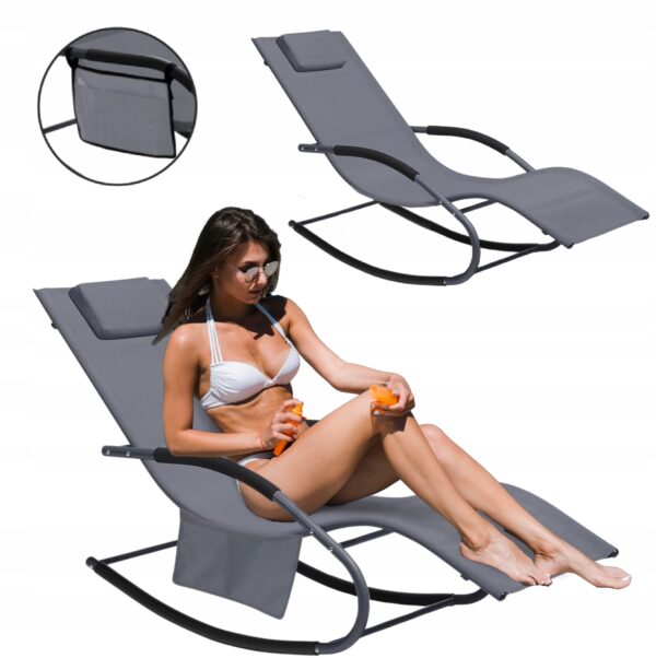Leagan tip sezlong pentru gradina 148x63x87 cm, structura otel, textilen, design ergonomic, gri inchis - imagine 5