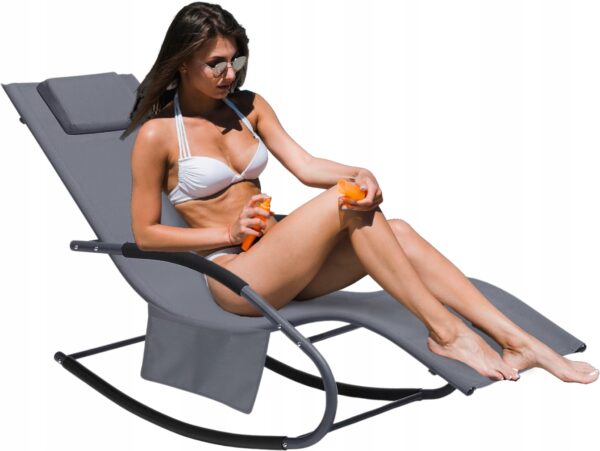 Leagan tip sezlong pentru gradina 148x63x87 cm, structura otel, textilen, design ergonomic, gri inchis - imagine 6