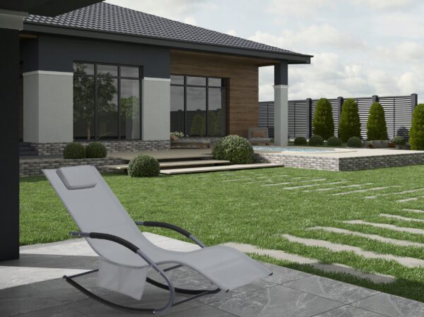 Leagan tip sezlong pentru gradina 148x63x87 cm, structura otel, textilen, design ergonomic, gri deschis - imagine 2
