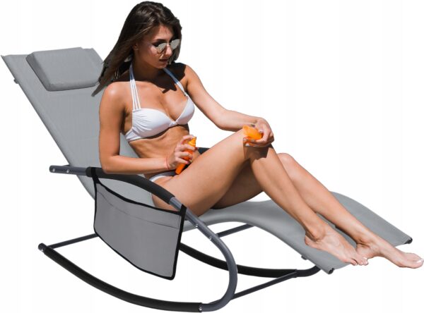 Leagan tip sezlong pentru gradina 148x63x87 cm, structura otel, textilen, design ergonomic, gri deschis - imagine 4