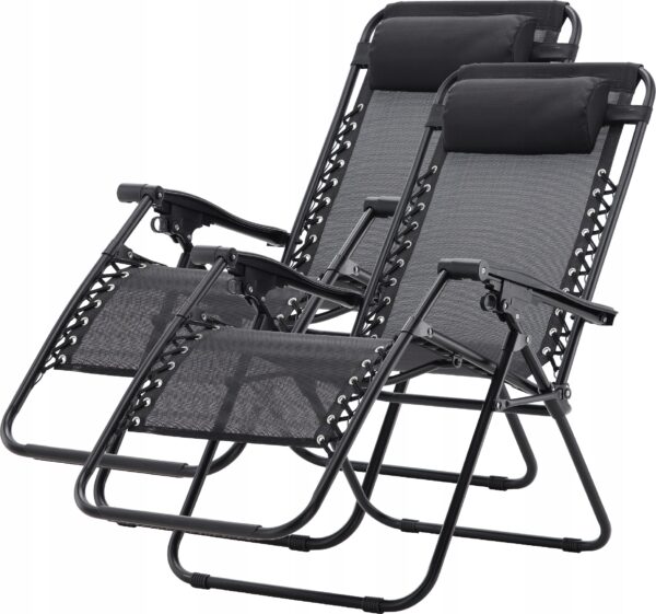 Set 2 sezlonguri pliabile 90x65x110 cm cu masuta 50x50x50 cm, textilene si cadru metalic, negru - imagine 3
