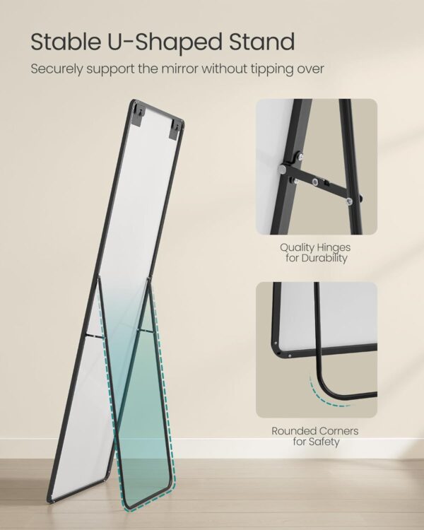 SONGMICS Oglinda podea 160x50 cm, sticla securizata, cadru aluminiu, negru - imagine 4