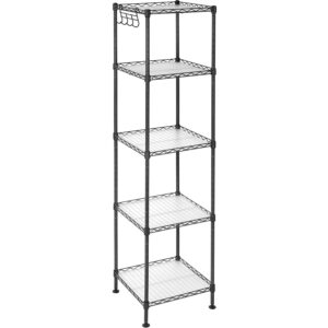 SONGMICS Raft metalic 30x30x124 cm, 5 niveluri, rafturi ajustabile si carlige incluse, structura otel si plastic, negru
