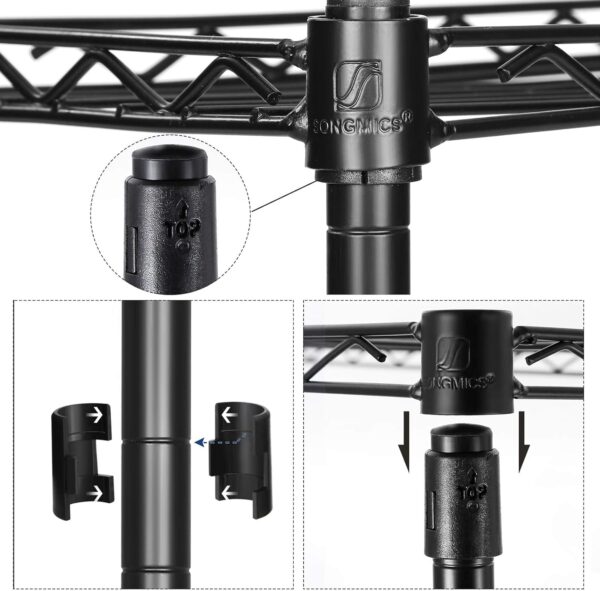 SONGMICS Raft metalic 30x30x124 cm, 5 niveluri, rafturi ajustabile si carlige incluse, structura otel si plastic, negru - imagine 3
