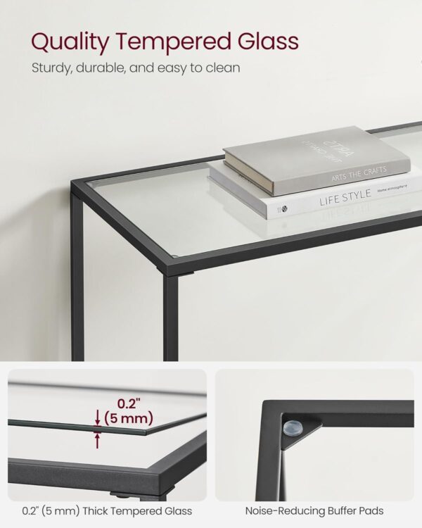 VASAGLE Masa consola 100x20x80 cm, blat sticla securizata si cadru metalic, negru - imagine 3