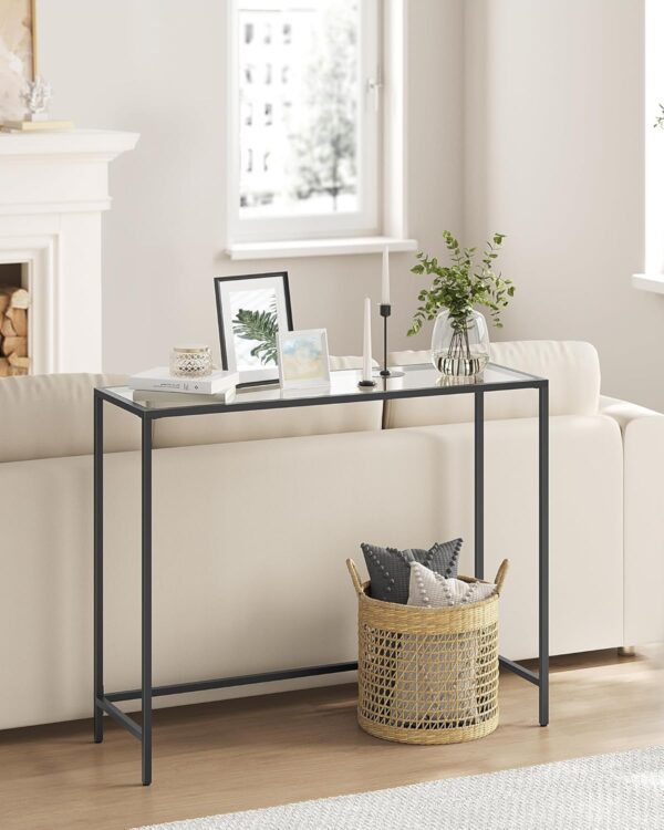 VASAGLE Masa consola 100x20x80 cm, blat sticla securizata si cadru metalic, negru - imagine 5