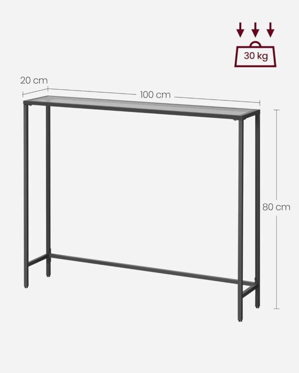 VASAGLE Masa consola 100x20x80 cm, blat sticla securizata si cadru metalic, negru - imagine 6
