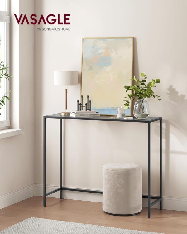VASAGLE Masa consola 100x20x80 cm, blat sticla securizata si cadru metalic, negru - imagine 7