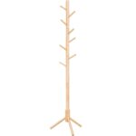 VASAGLE Cuier lemn masiv 47x47x175 cm, 8 carlige si inaltime reglabila, baza triunghiulara, natur