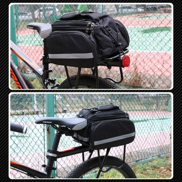 Geanta bicicleta spate 32x17x28 cm, 30L, extensibila, poliester impermeabil, cu elemente reflectorizante, negru - imagine 15