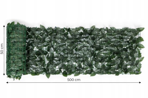 Gard artificial decorativ 50x500 cm, frunze ornamentale, protectie UV si intemperii, plastic PVC, verde inchis - imagine 10