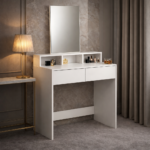 Masa de toaleta cu oglinda si 2 sertare, 80x40x140 cm, alb
