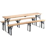 Set berarie din lemn masiv, plabil, pentru terasa sau gradina, o masa si doua banci, 220x50 cm, natur