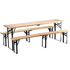 Set berarie din lemn masiv, plabil, pentru terasa sau gradina, o masa si doua banci, 220x50 cm, natur