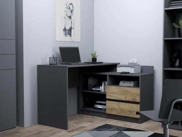 Birou colt Delta 120x50x75 cm cu comoda 100x42x72 cm, 2 sertare, montaj stanga/dreapta, antracit craft - imagine 2