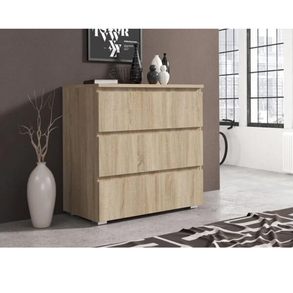 Comoda cu 3 sertare NEO 80, 80x40x80 cm, finisaj stejar mat - imagine 2