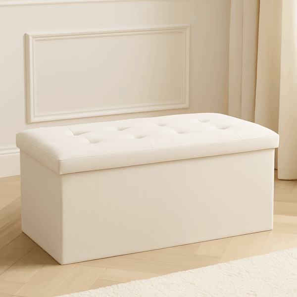 Taburet dublu pliabil Atmosphera Lysandre, MDF si poliester, 76x38x38 cm, bej - imagine 6