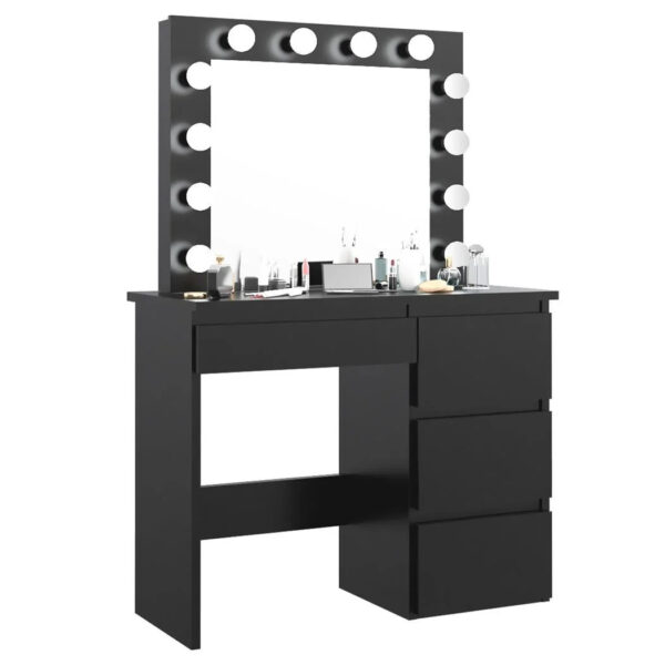 Masa de toaleta si machiaj Hollywood cu oglinda LED si 4 sertare, 94x43x140 cm, negru - imagine 7