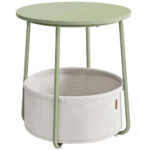 VASAGLE Masuta de cafea rotunda cu cos de stofa, stil modern, 45x50cm, verde cu crem