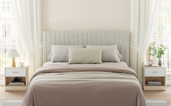 VASAGLE Set 2 noptiere 39x28x41 cm, cu sertar si compartiment deschis, PAL bej natur si alb - imagine 5