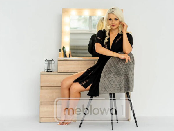 Masa de toaleta si machiaj Adele cu 5 sertare si oglinda 12 LED, 113x47x142 cm, sonoma - imagine 2