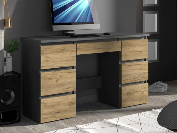 Birou cu 7 sertare Beta 4 120x43x75 cm, design minimalist, antracit-craft - imagine 2