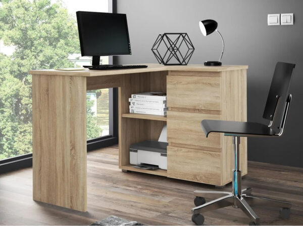 Birou colt Norge cu 3 sertare si 2 rafturi, 124x89x75 cm, stejar - imagine 2