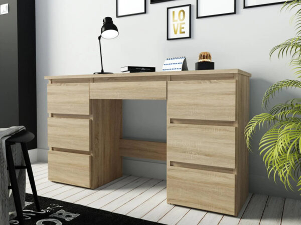 Birou cu 7 sertare Beta 4 120x43x75 cm, design minimalist, sonoma - imagine 4