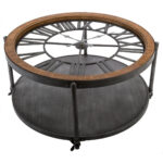 Masuta cafea rotunda Atmosphera Baris Chrono cu blat ceas, 95x47 cm, negru