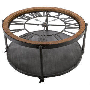 Masuta cafea rotunda Atmosphera Baris Chrono cu blat ceas, 95x47 cm, negru