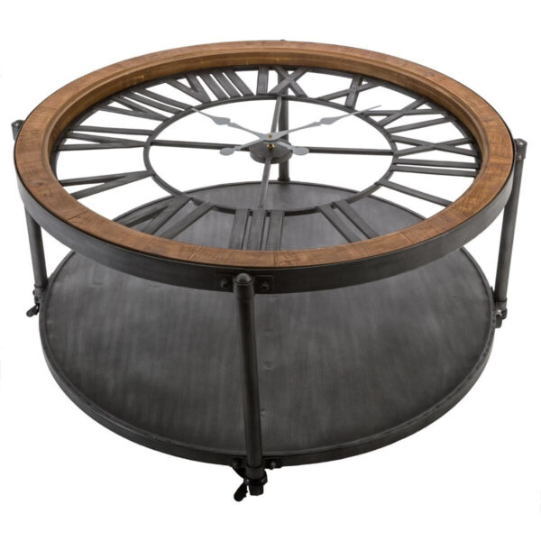 Masuta cafea rotunda Atmosphera Baris Chrono cu blat ceas, 95x47 cm, negru