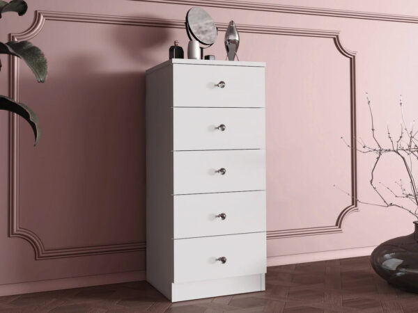 Comoda verticala Cristal cu 5 sertare, MDF, 40x38x94 cm, alb mat - imagine 2