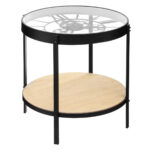 Masuta cafea Atmosphera Meca cu blat sticla si mecanism ceas decorativ, 50x51 cm, negru