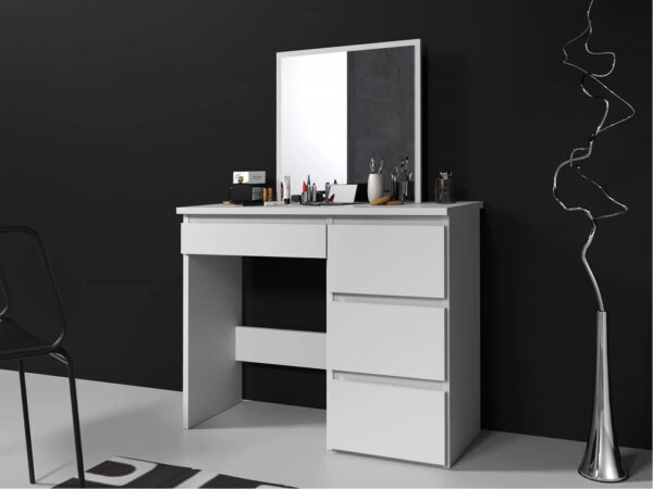 Masa de toaleta si machiaj Beta cu oglinda si 4 sertare, 94x43x130 cm, finisaj alb - imagine 2