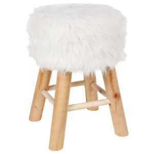 Taburet Atmosphera Oslo cu efect de blana, 42 cm, alb