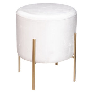 Taburet rotund Atmosphera Ilyan, 34x40 cm, catifea si MDF, alb