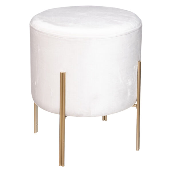 Taburet rotund Atmosphera Ilyan, 34x40 cm, catifea si MDF, alb