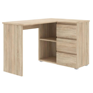 Birou colt Norge cu 3 sertare si 2 rafturi, 124x89x75 cm, stejar
