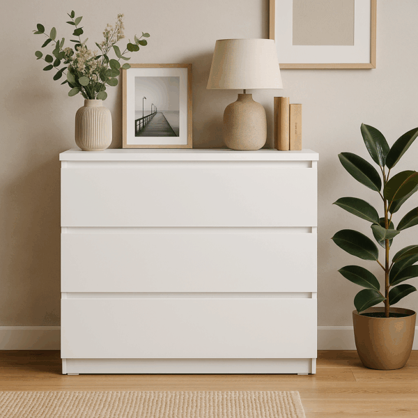 Comoda cu 3 sertare NEO 80, 80x40x80 cm, finisaj alb mat - imagine 5