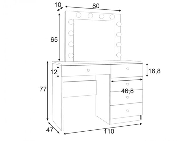 Masa de toaleta si machiaj Cristal 12 LED cu oglinda si 5 sertare, 110x47x77 cm, alb - imagine 10
