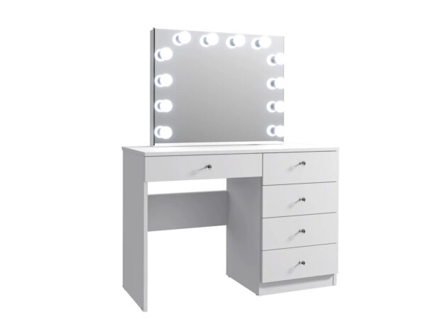 Masa de toaleta si machiaj Cristal Full cu oglinda LED si 5 sertare, 110x47x77 cm, alb - imagine 11