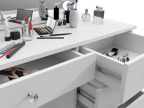 Masa de toaleta si machiaj Cristal Full cu oglinda LED si 5 sertare, 110x47x77 cm, alb - imagine 12