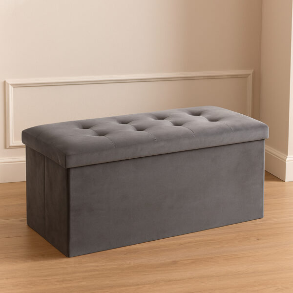 Taburet dublu pliabil Atmosphera Lysandre, MDF si poliester, 76x38x38 cm, gri - imagine 5