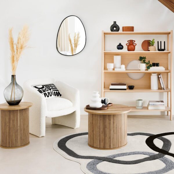 Masa de cafea Atmosphera Createur d'interieur Colva, rotunda 60x45 cm, MDF bej, baza canelata - imagine 3