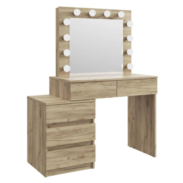 Masa de toaleta si machiaj Adele cu 5 sertare si oglinda 12 LED, 113x47x142 cm, craft - imagine 8